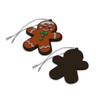 A PVC decoration shaped like a gingerbread man, featuring brown and orange colours, with a cheerful face and a white icing design.