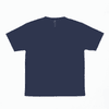 A navy blue t-shirt with a crew neckline and short sleeves, featuring a logo on the back.