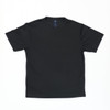 A black short-sleeved t-shirt displayed against a plain background, featuring a logo on the inside label.