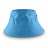 A large, bright blue bucket hat with ventilation eyelets and a wide brim. It features a logo on the side.