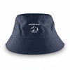 A navy blue bucket hat with a logo featuring mountains and the text "EXPLORE PEAKS Hiking Club."