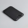 A black magnetic wallet with a slim design, featuring a phone stand and a branding logo on the surface.