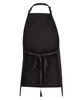 A black apron with a neck strap and a tied waist, featuring a simple design and no visible branding.