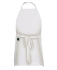 A white apron with a tie at the waist and a logo, suitable for workwear purposes.