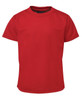 A red T-shirt featuring a crew neckline and short sleeves. Includes a logo on the label.