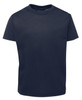 A navy blue T-shirt featuring a crew neck design and a small logo.
