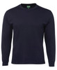A navy long-sleeve t-shirt with a round neckline and a logo on the label.
