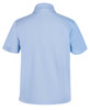 A light blue short-sleeved polo shirt featuring a collar and a logo.