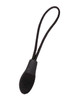 A black changeable zip puller with a looped cord for easy attachment. It has a textured grip for better handling.