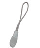 A grey changeable zip puller with a textured grip and a flexible loop for attachment.