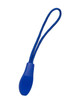 A blue changeable zip puller with a looped attachment, designed for clothing accessories.