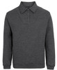 A dark grey polar fleece jumper featuring a half-zip collar and long sleeves. It has a logo on the front.