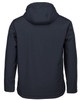 A dark navy three-layer hooded softshell jacket with a simple design and a hood. It features a branding logo.