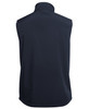 A dark navy three-layer softshell vest with a high collar and no visible front features. Includes a logo.