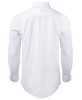 A black long-sleeve poplin shirt with a button-up front and a logo on the back.