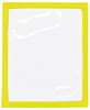 A plastic pocket with a yellow border, featuring a clear centre for inserting documents or cards.