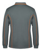 A long-sleeve polo shirt in dark grey with orange piping details and a collar. It features a logo on the front.