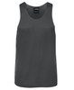 A dark grey singlet with a sleek design and a logo label at the neckline.