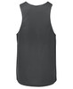 A dark grey singlet featuring a regular fit and a smooth design. It has a branding logo on the back.