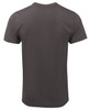A grey fitted T-shirt with a classic crew neckline and short sleeves, featuring a logo on the back.