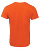An orange fitted t-shirt with a plain back and short sleeves, featuring a logo.