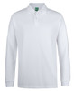 A long-sleeve polo shirt in white with a collar and a branding logo on the chest.