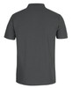 A grey polo shirt with a collar and short sleeves, featuring a logo. The back view displays the smooth fabric.