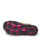 A safety boot featuring a wheat upper and a pink-trimmed black sole with a textured grip pattern.