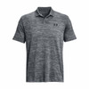 A grey striped men's polo shirt with a collar and a small logo on the chest.