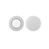 A white poker chip ball marker featuring a textured surface resembling a golf ball. It has a circular area for marking.