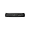 A black power bank with USB and USB-C ports, featuring a sleek and compact design.