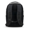 A black backpack with padded shoulder straps and a structured back. It features a logo on the upper area.