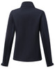 A navy ladies' sustainable softshell jacket featuring a collar and long sleeves, with a plain back and no visible branding.
