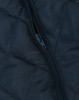 A unisex quilted waterproof jacket in navy blue, featuring a zip opening and a textured fabric design.