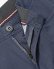 Navy blue Men's Jean Style Flexi Chino Pants featuring a button and zip fly. Includes a branded logo.