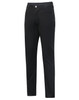 A pair of black ladies' jean style flexi chino pants with a button closure and pockets, featuring a logo.