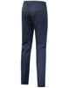 A pair of navy ladies' chino pants viewed from the back, featuring a slim fit and back pockets.
