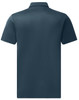 A dark navy blue men's polo shirt featuring a jacquard knit texture and a collar, with a logo on the back.