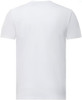 A white short-sleeve tee shirt made of premium cotton, featuring a logo on the back.