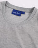 A grey men's premium cotton short sleeve tee shirt featuring a round neckline and a branded label.