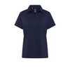 A navy blue polo shirt with a collar and short sleeves. The shirt features a logo on the chest.