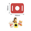 A red custom shoe charm holder with four assorted animal-themed charms, including a sheep, horse, dog, and a yellow piece.