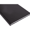A black A5 weekly diary with a smooth cover and a silver edge, featuring a simple design.