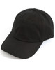 A black cotton twill unstructured cap with a rounded crown and a curved brim, featuring a logo.