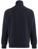 A navy fleecy sweat with a half zip collar and long sleeves, featuring a logo on the back.