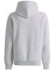 A grey unisex premium fleece oversized hoodie with a hood and ribbed cuffs. The back view shows its relaxed fit and softness.