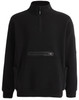 A black unisex premium fleece half zip work sweatshirt with a front pocket and a branded logo.