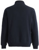 A navy unisex premium fleece half zip work sweat featuring a collar and a logo on the sleeve.