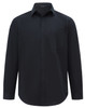 A black men's long-sleeve shirt in a cotton blend, featuring a button-down collar and a chest pocket.