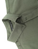 A khaki green long-sleeve cotton blend shirt with a collar and button details, featuring a logo tag.